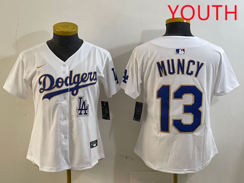 Youth Los Angeles Dodgers #13 Muncy White Gold Game 2025 Nike MLB Jersey style 11->youth mlb jersey->Youth Jersey